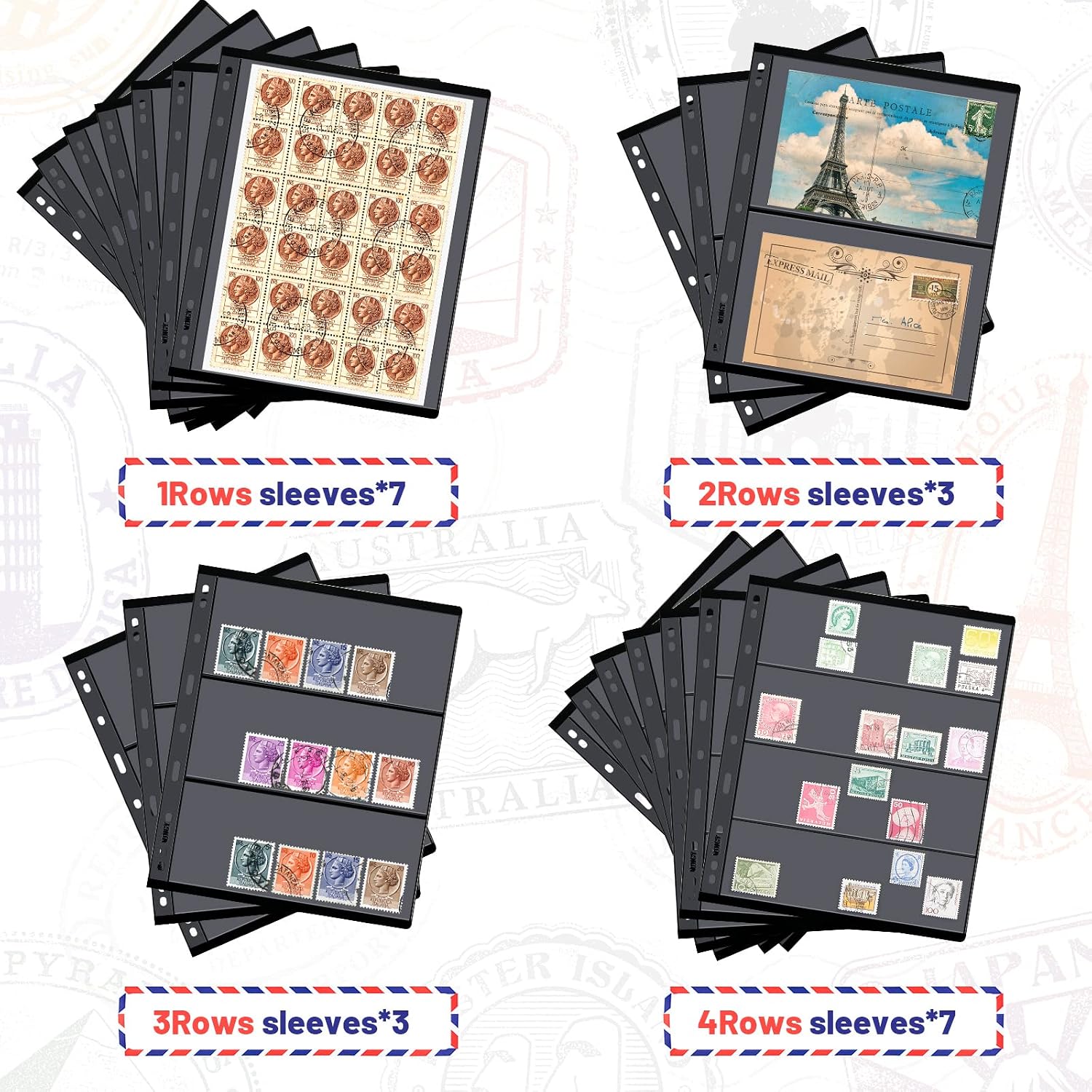 20 Sheet Stamp Pages for Stamp Album Binder 1\/2\/3\/4 Pockets Collectors Postage Collecting Supplies Book of Stamps 9 Hole Standard Collecting Albums for Collectors Display - Image 3