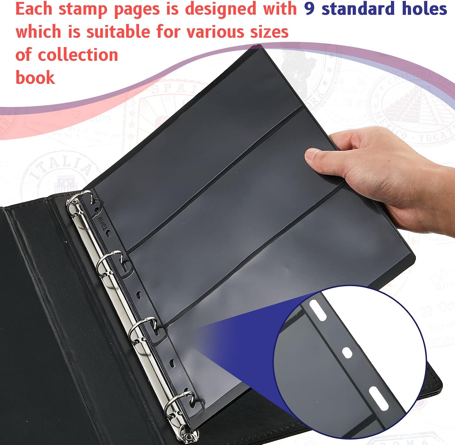 20 Sheet Stamp Pages for Stamp Album Binder 1\/2\/3\/4 Pockets Collectors Postage Collecting Supplies Book of Stamps 9 Hole Standard Collecting Albums for Collectors Display - Image 5