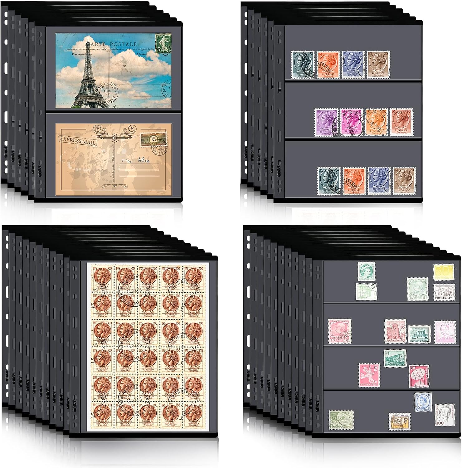 20 Sheet Stamp Pages for Stamp Album Binder 1\/2\/3\/4 Pockets Collectors Postage Collecting Supplies Book of Stamps 9 Hole Standard Collecting Albums for Collectors Display - Image 8