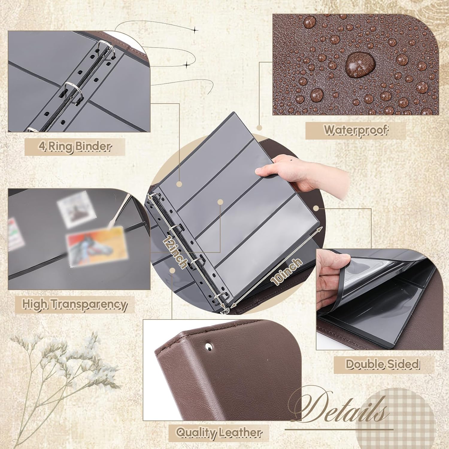 Stamp Collecting Album Binder Kit for Collectors, 1\/2\/3\/4 Rows Banknotes Storage Book with 20 Stamp Pages, 4 Ring Binder, Tweezers and Magnifier, for Paper Money Bill Postage, Beginner Hobbyists Gift - Image 4
