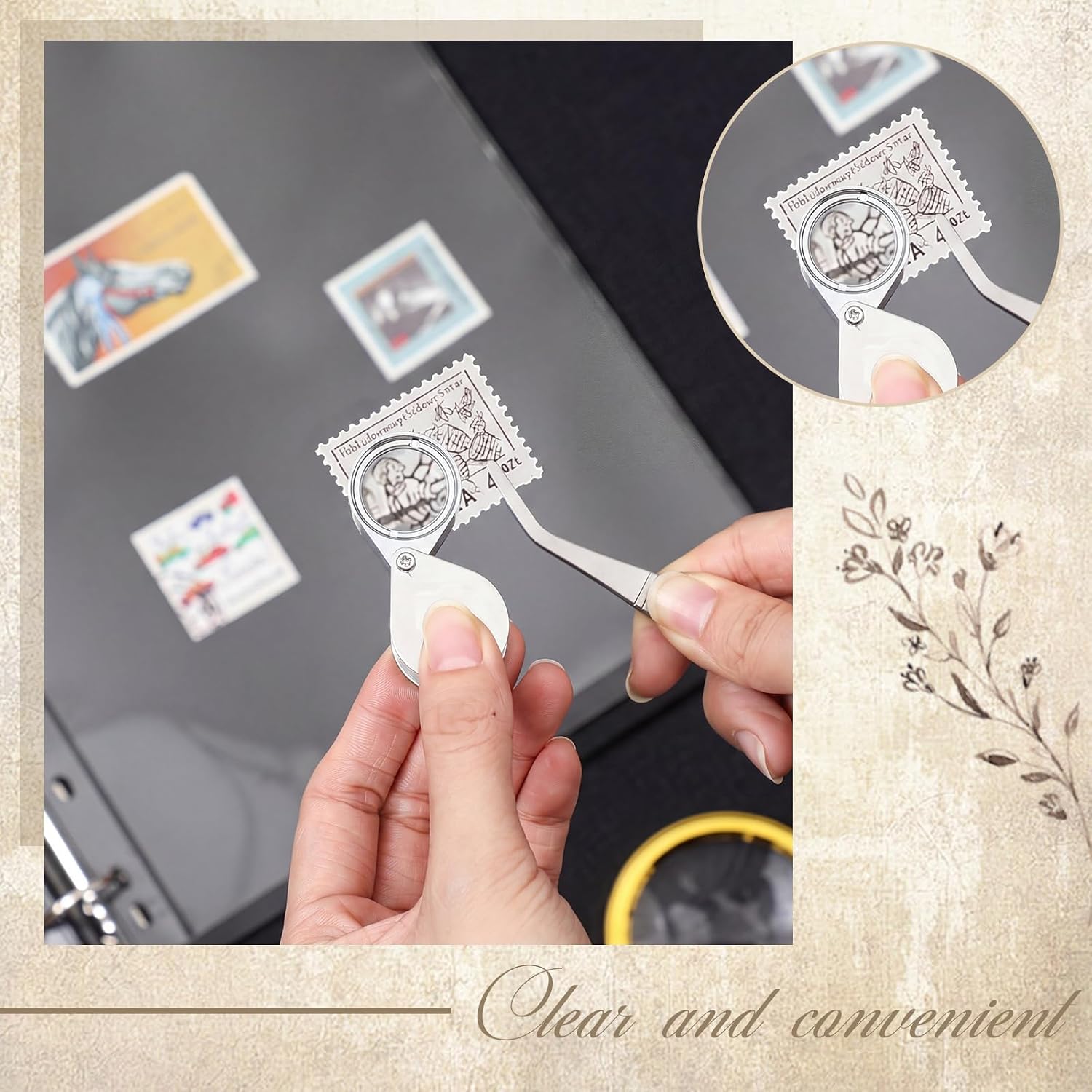 Stamp Collecting Album Binder Kit for Collectors, 1\/2\/3\/4 Rows Banknotes Storage Book with 20 Stamp Pages, 4 Ring Binder, Tweezers and Magnifier, for Paper Money Bill Postage, Beginner Hobbyists Gift - Image 5