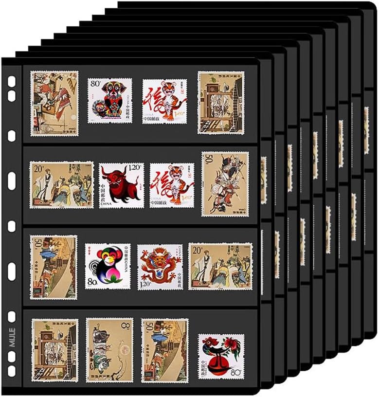 stamp collector pages \u2013 10 Sheets Stamp Pages with Binder Pockets, 9-Hole Standard Stamp Collecting Supplies, Stamp Books for Postage Stamps, 2-Row Stamp Album for Collectors - Image 10